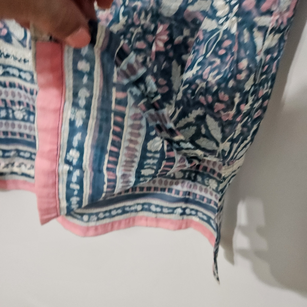 Anthropologie Cotton Silk Floral Tunic Dress Blue Pink Medium Sustainable Dainty - Picture 6 of 15